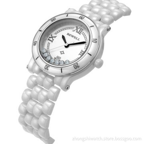 Ladies' Quartz Crystal Watch with White Ceramic-liked Wrist Bracelets